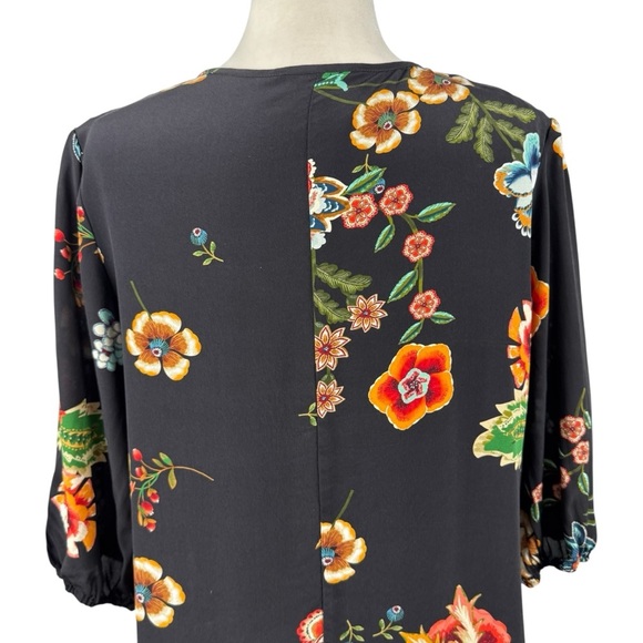 JOHNNY WAS Zorya Printed Floral Silk Mini Dress Black Puff Sleeve Size Medium - Picture 9 of 16
